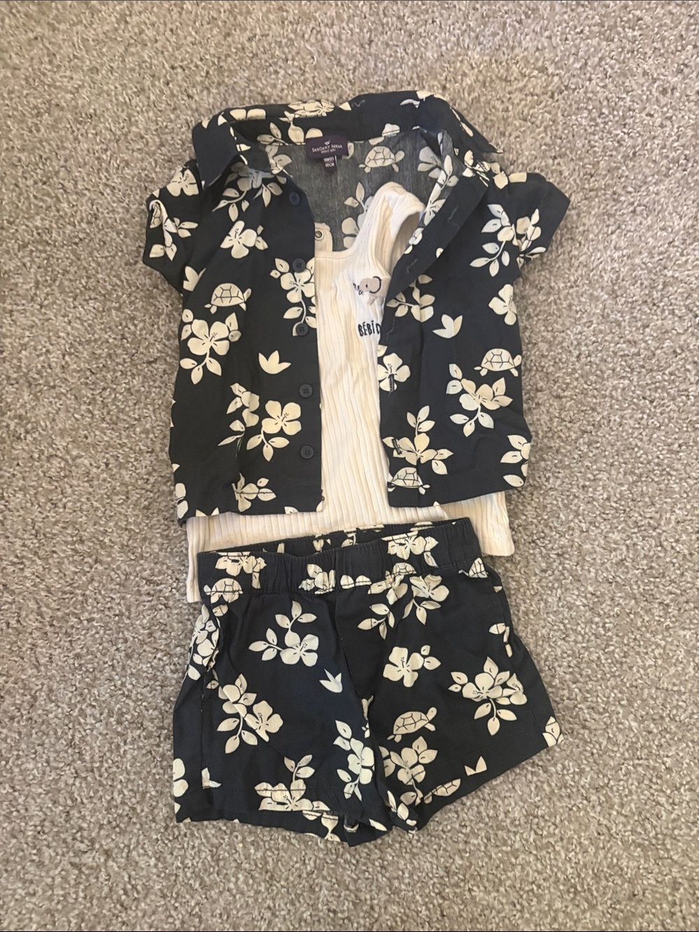 Kids Navy Floral Matching Set with Cream Tank